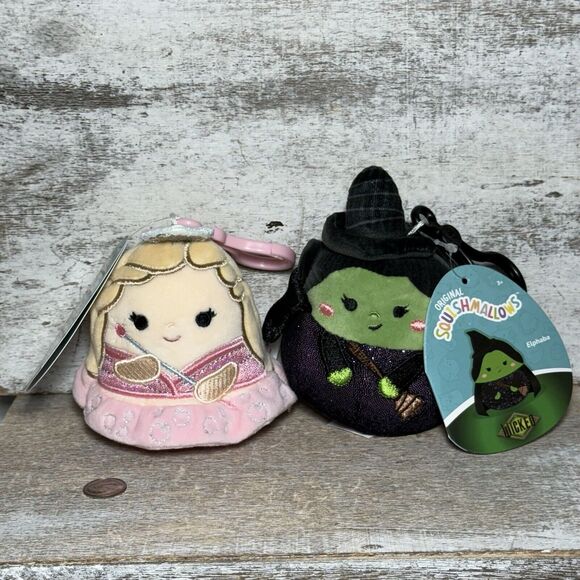 Lot of 2 Wicked Squishmallows GLINDA & ELPHABA KEYCHAIN 3" Plush Set New… - Picture 1 of 16